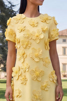 Load image into Gallery viewer, Butter Yellow Round Neck A Line Floral Maxi Formal Dress with Sleeves