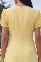 Load image into Gallery viewer, Butter Yellow Round Neck A Line Floral Maxi Formal Dress with Sleeves