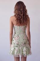 Load image into Gallery viewer, Sage Green Floral Strapless Short Homecoming Dress with Ruffles