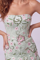 Load image into Gallery viewer, Sage Green Floral Strapless Short Homecoming Dress with Ruffles