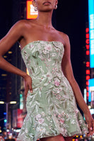 Load image into Gallery viewer, Sage Green Floral Strapless Short Homecoming Dress with Ruffles