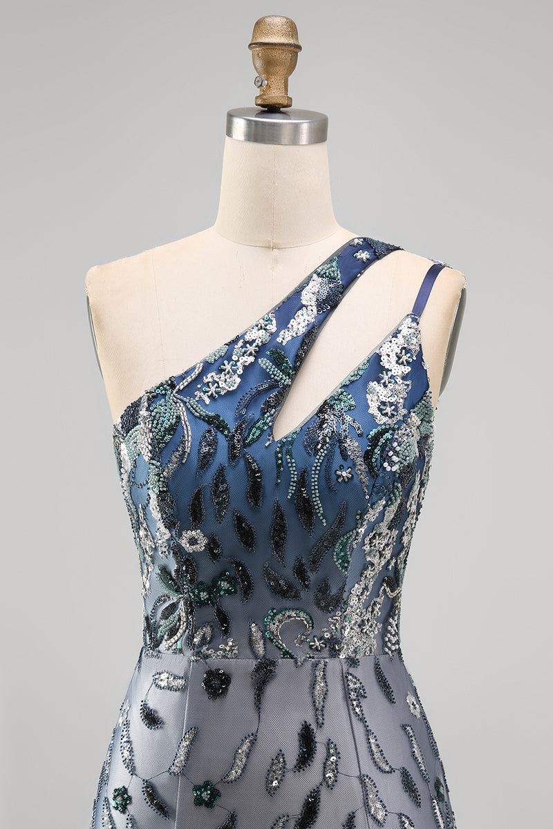 Load image into Gallery viewer, Sparkly Navy Tight Beaded Floral Short Homecoming Dress with Keyhole