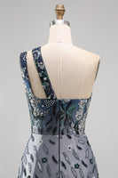 Load image into Gallery viewer, Sparkly Navy Tight Beaded Floral Short Homecoming Dress with Keyhole