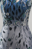 Load image into Gallery viewer, Sparkly Navy Tight Beaded Floral Short Homecoming Dress with Keyhole