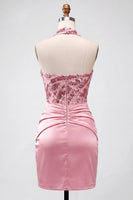 Load image into Gallery viewer, Sparkly Pink Strapless Sequin Ruched Tight Short Homecoming Dress