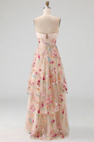 Load image into Gallery viewer, Champagne Basque Waist Floral Corset High Low Formal Dress with Ruffles