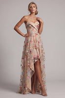 Load image into Gallery viewer, Champagne Basque Waist Floral Corset High Low Formal Dress with Ruffles
