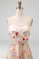 Load image into Gallery viewer, Champagne Basque Waist Floral Corset High Low Formal Dress with Ruffles