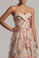 Load image into Gallery viewer, Champagne Basque Waist Floral Corset High Low Formal Dress with Ruffles