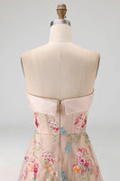 Load image into Gallery viewer, Champagne Basque Waist Floral Corset High Low Formal Dress with Ruffles