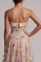 Load image into Gallery viewer, Champagne Basque Waist Floral Corset High Low Formal Dress with Ruffles