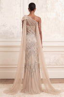 Load image into Gallery viewer, Sparkly Apricot Mermaid One Shoulder Long Beaded Formal Dress with Cape