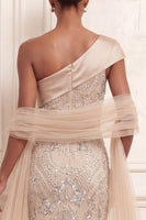 Load image into Gallery viewer, Sparkly Apricot Mermaid Beaded One Shoulder Long Formal Dress with Rhinestones