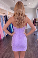 Load image into Gallery viewer, Sparkly Yellow Halter Tight Short Corset Homecoming Dress with Pearls