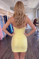 Load image into Gallery viewer, Sparkly Yellow Halter Tight Short Corset Homecoming Dress with Pearls