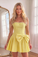Load image into Gallery viewer, Yellow Strapless Short Homecoming Dress with Bow