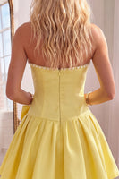 Load image into Gallery viewer, Yellow Strapless Short Homecoming Dress with Bow
