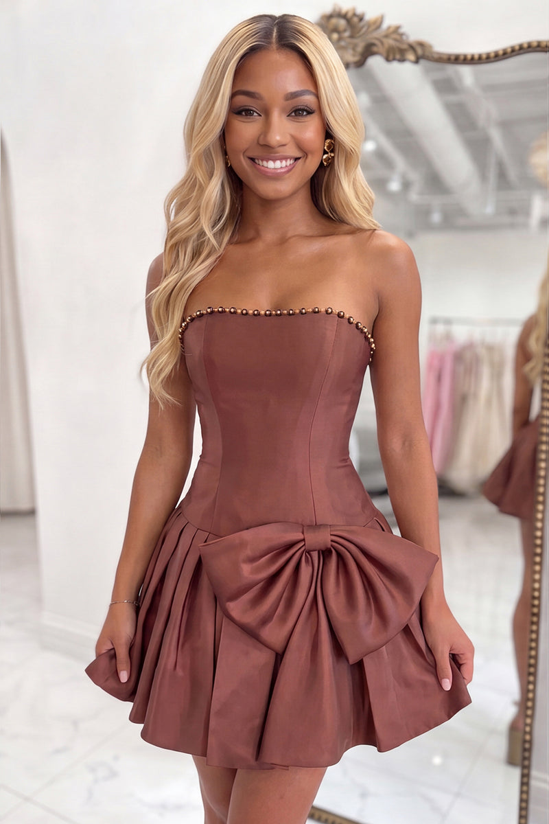 Load image into Gallery viewer, Yellow Strapless Short Homecoming Dress with Bow