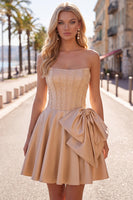 Load image into Gallery viewer, Sparkly Yellow Corset Short Homecoming Dress with Bow
