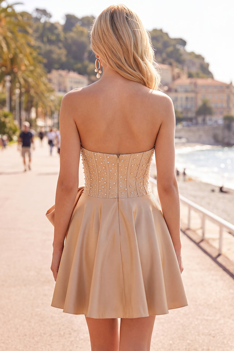 Load image into Gallery viewer, Sparkly Yellow Corset Short Homecoming Dress with Bow
