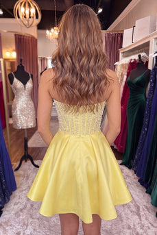 Sparkly Yellow Corset Short Homecoming Dress with Bow