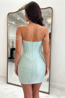 Load image into Gallery viewer, Sparkly Yellow Tight Short Corset Homecoming Dress with Pearls
