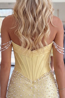 Load image into Gallery viewer, Sparkly Yellow Tight Short Corset Homecoming Dress with Pearls