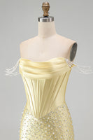 Load image into Gallery viewer, Sparkly Yellow Tight Short Corset Homecoming Dress with Pearls