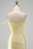 Load image into Gallery viewer, Sparkly Yellow Tight Short Corset Homecoming Dress with Pearls
