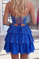 Load image into Gallery viewer, Sparkly Orange Tiered Keyhole Short Homecoming Dress with Ruffles