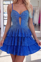 Load image into Gallery viewer, Sparkly Orange Tiered Keyhole Short Homecoming Dress with Ruffles