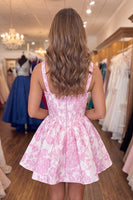 Load image into Gallery viewer, Floral Pink Short Corset Homecoming Dress with Pearls