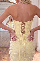 Load image into Gallery viewer, Sparkly Yellow Tight Short Corset Homecoming Dress with Pearls