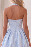Load image into Gallery viewer, Floral Blue Halter A Line Short Homecoming Dress