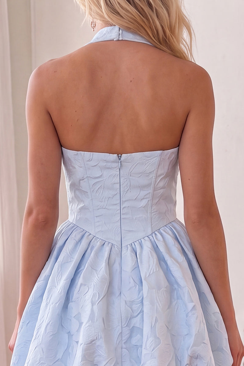 Load image into Gallery viewer, Floral Blue Halter A Line Short Homecoming Dress