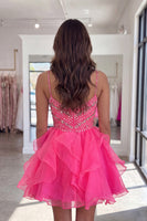 Load image into Gallery viewer, Sparkly Hot Pink Beaded A Line Short Homecoming Dress