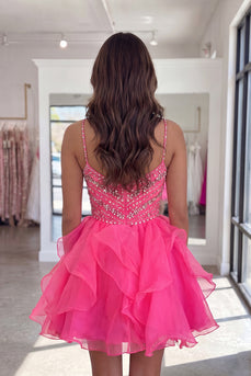 Sparkly Hot Pink Beaded A Line Short Homecoming Dress