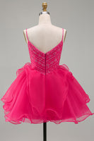 Load image into Gallery viewer, Sparkly Hot Pink Beaded A Line Short Homecoming Dress