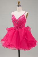 Load image into Gallery viewer, Sparkly Hot Pink Beaded A Line Short Homecoming Dress