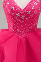 Load image into Gallery viewer, Sparkly Hot Pink Beaded A Line Short Homecoming Dress