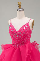Load image into Gallery viewer, Sparkly Hot Pink Beaded A Line Short Homecoming Dress
