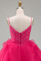 Load image into Gallery viewer, Sparkly Hot Pink Beaded A Line Short Homecoming Dress