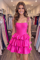 Load image into Gallery viewer, Fuchsia Corset A Line Beaded Short Homecoming Dress with Ruffles