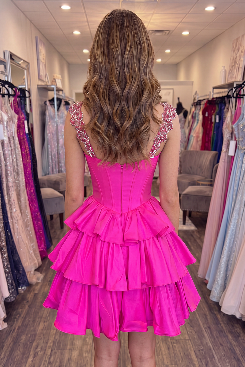 Load image into Gallery viewer, Fuchsia Corset A Line Beaded Short Homecoming Dress with Ruffles