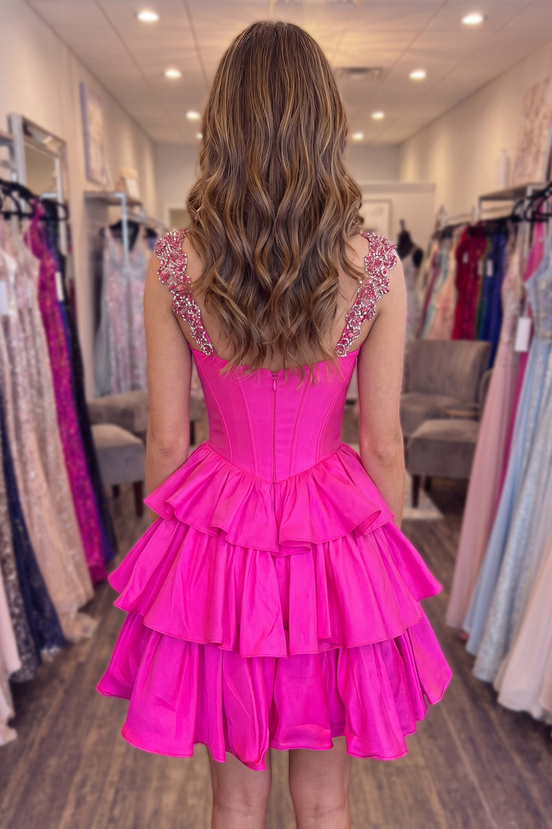 Load image into Gallery viewer, Fuchsia Corset A Line Beaded Short Homecoming Dress with Ruffles