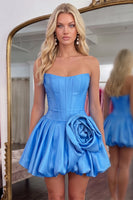 Load image into Gallery viewer, Butter Yellow Short Corset A Line Strapless Homecoming Dress with 3D Flower