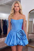 Load image into Gallery viewer, Butter Yellow Short Corset A Line Strapless Homecoming Dress with 3D Flower