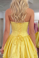 Load image into Gallery viewer, Butter Yellow Short Corset A Line Strapless Homecoming Dress with 3D Flower