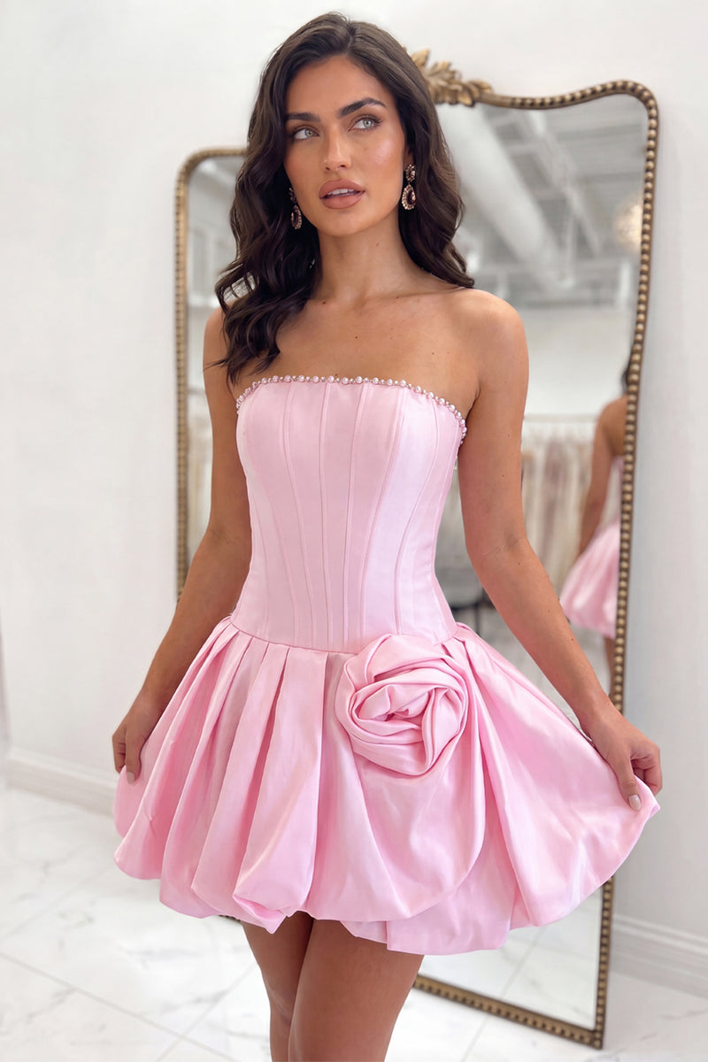 Load image into Gallery viewer, Navy Short A Line Corset Strapless Homecoming Dress with Pearls