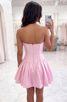 Load image into Gallery viewer, Grey Blue Strapless Corset Beaded A Line Short Homecoming Dress with 3D Flower